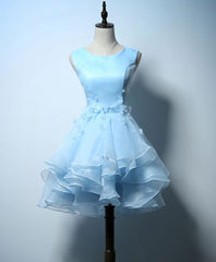 Prom Dresses Tight, Cute Blue A Line Short Prom Dress, Blue Evening Dress