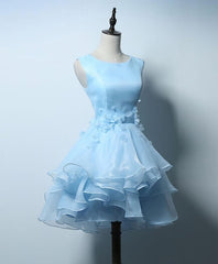Prom Dress Gown, Cute Blue A Line Short Prom Dress, Blue Evening Dress
