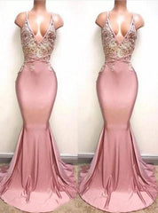 Midi Dress, 2024 V-neck Train Mermaid/Trumpet Lace Beaded Prom Dresses