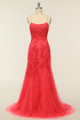 Prom Dresses Long, Coral Backless Long Prom Dress with Appliques