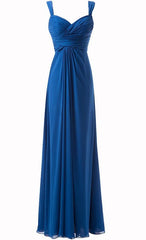 Bridesmaides Dresses Summer, Simple Cheap Blue Sweetheart Long Ruffles Chiffon Bridesmaid Dresses