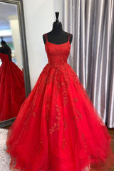 Bridesmaid Dress Color Schemes, Red Lace Long Prom Dresses, A-Line Formal Evening Dresses