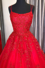 Bridesmaid Dresses Color Scheme, Red Lace Long Prom Dresses, A-Line Formal Evening Dresses