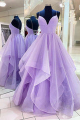 Bridesmaids Dresses Fall, Purple A-Line Tulle Long Prom Dresses, Purple Party Evening Gowns