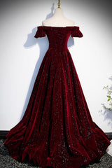 Homecoming Dresses Tight, Burgundy Velvet Long Prom Dresses, Off the Shoulder Formal Evening Dresses