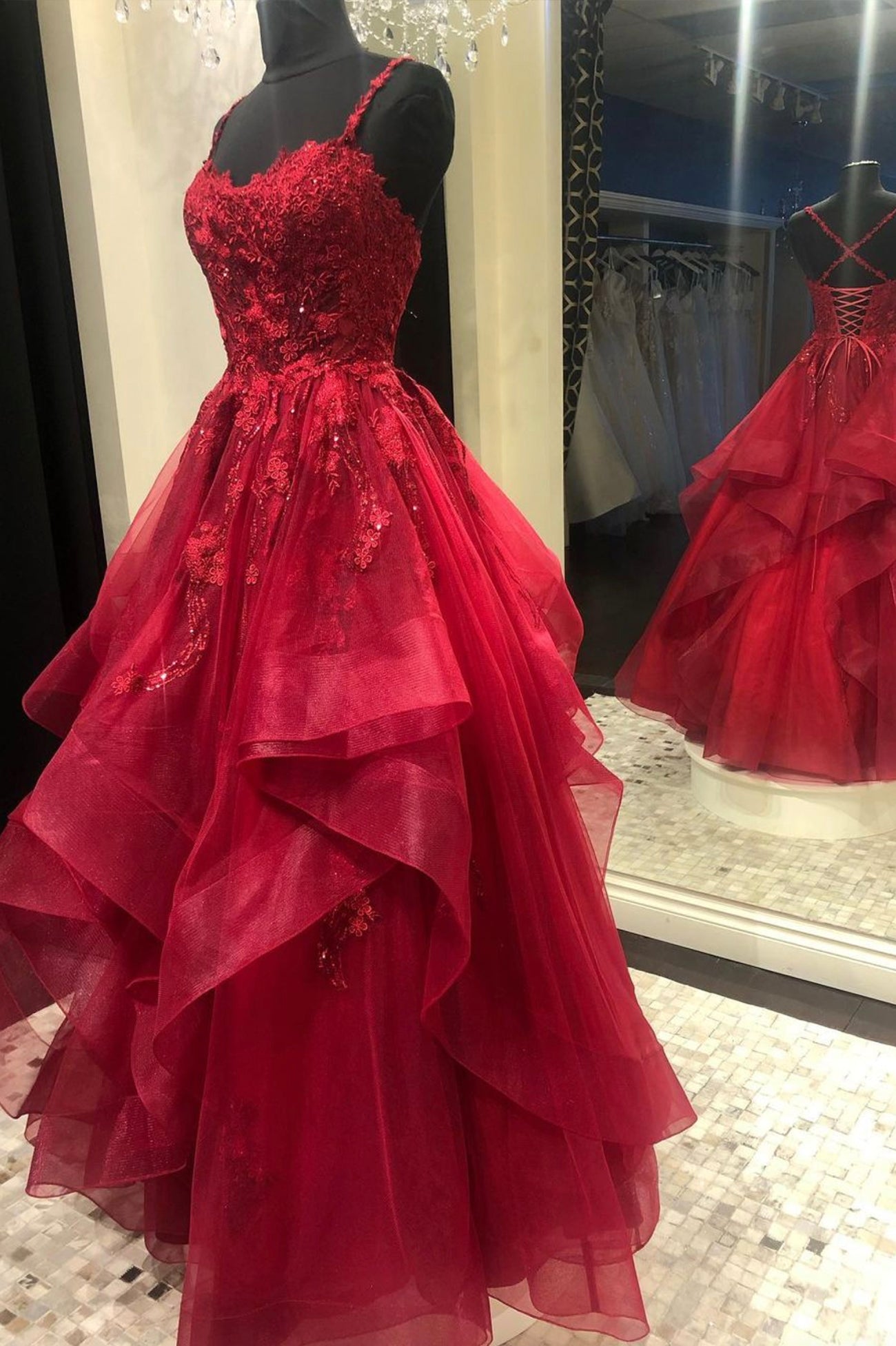 Bridesmaid Dresses Affordable, Red Lace Long Prom Dresses, Red Backless Formal Evening Dresses