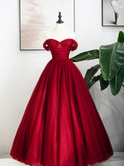 Prom Dresses 2023, Burgundy Tulle Long Formal Dress, Off Shoulder Evening Dress Party Dress