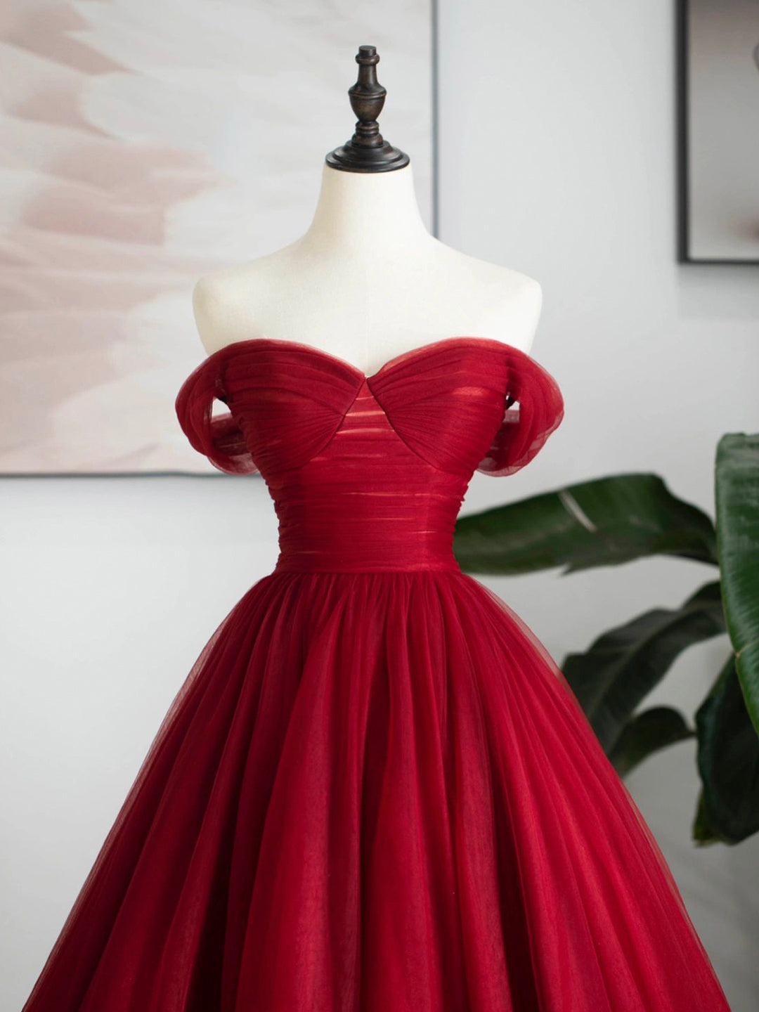 Prom Dresses 2019, Burgundy Tulle Long Formal Dress, Off Shoulder Evening Dress Party Dress