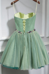 Stylish Outfit, Green Strapless Tulle Short Prom Dress, A-Line Evening Party Dress