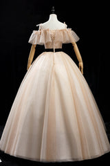 Evening Dresses And Gowns, Champagne Tulle Long Prom Dresses, A-Line Princess Evening Dress