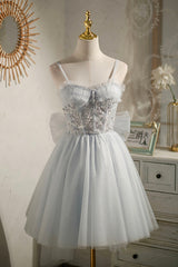 Club Dress, Gray Tulle Short A-Line Prom Dress, Cute Evening Party Dress