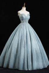 Prom Dresses For Teens Long, Blue Tulle Sequins Long Prom Dresses, A-Line Evening Dresses