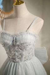 Prom Ideas, Gray Tulle Short A-Line Prom Dress, Cute Evening Party Dress