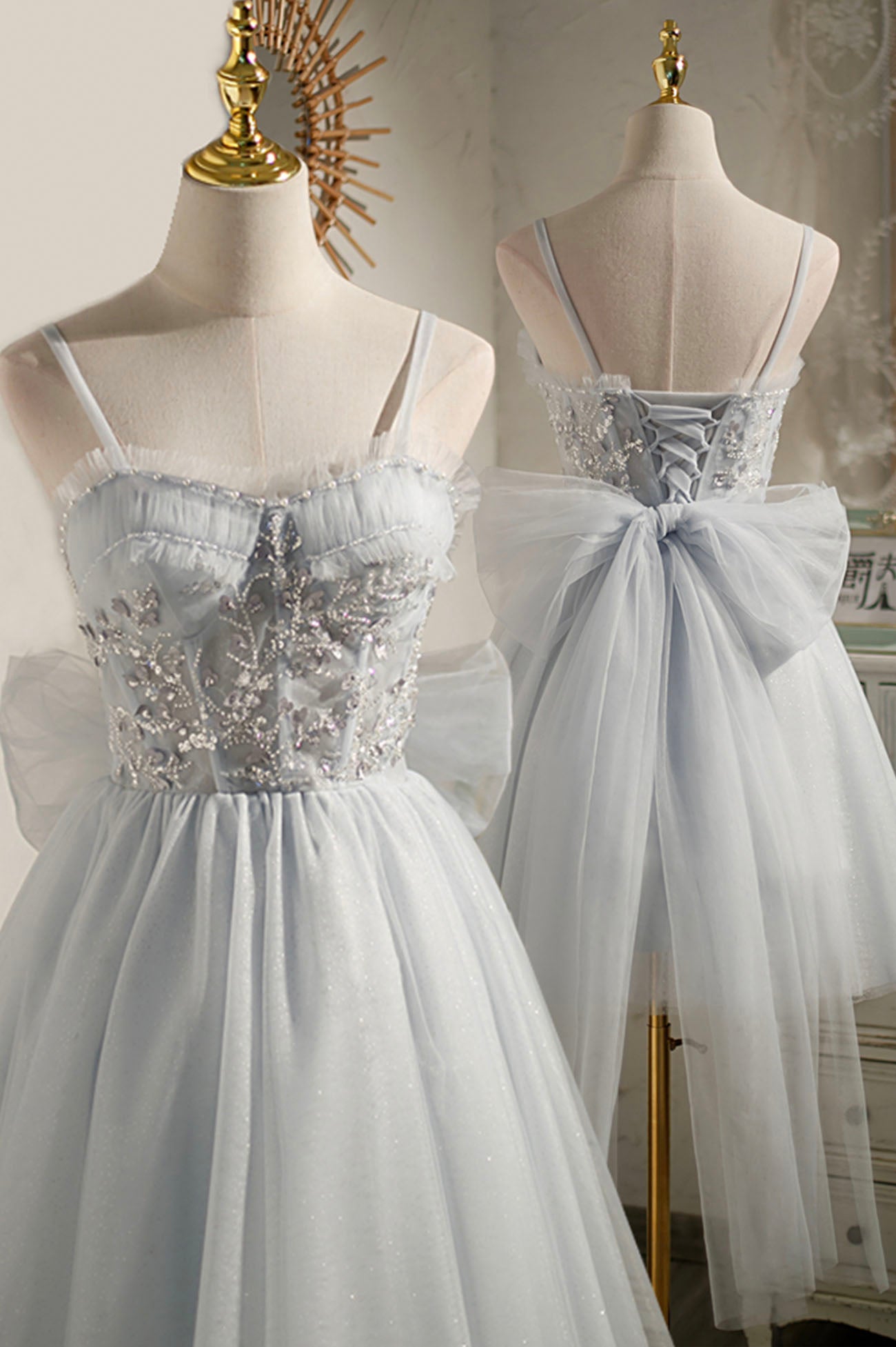 Cute Summer Dress, Gray Tulle Short A-Line Prom Dress, Cute Evening Party Dress