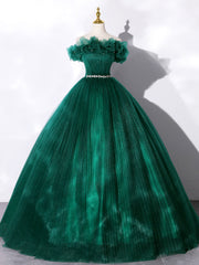 Sweater Dress, Green Off Shoulder Tulle Formal Dress, A-Line Long Prom Dress