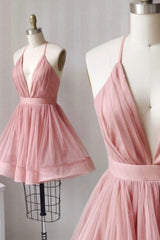 Formal Dresses Corset, Cute V-Neck Tulle Short Prom Dresses, A-Line Mini Party Dresses