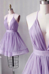 Formal Dresses Cocktail, Cute V-Neck Tulle Short Prom Dresses, A-Line Mini Party Dresses