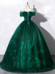 Off Shoulder Dress, Green Off Shoulder Tulle Formal Dress, A-Line Long Prom Dress