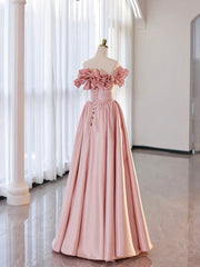 Nice Dress, Off the Shoulder Satin Burgundy/Pink A-line Princess Dresses