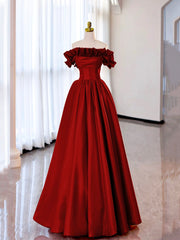 Elegant Wedding, Off the Shoulder Satin Burgundy/Pink A-line Princess Dresses