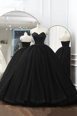 Bridesmaid Dresses Convertible, Black Tulle Long A-Line Prom Dresses, Black Strapless Long Evening Dresses