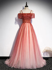 Prom Dresses Vintage, Burgundy Tulle Long Prom Dress, A-Line Off Shoulder Evening Dress