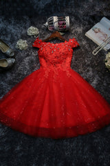 Evening Dresses Fitted, Cute Lace Short A-Line Prom Dresses, Off the Shoulder Party Dresses