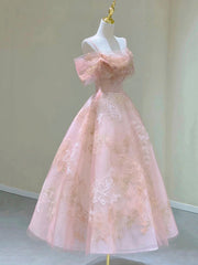 Wedding Flower, Pink Spaghetti Strap Tulle Lace Short Prom Dress, Cute A-Line Party Dress