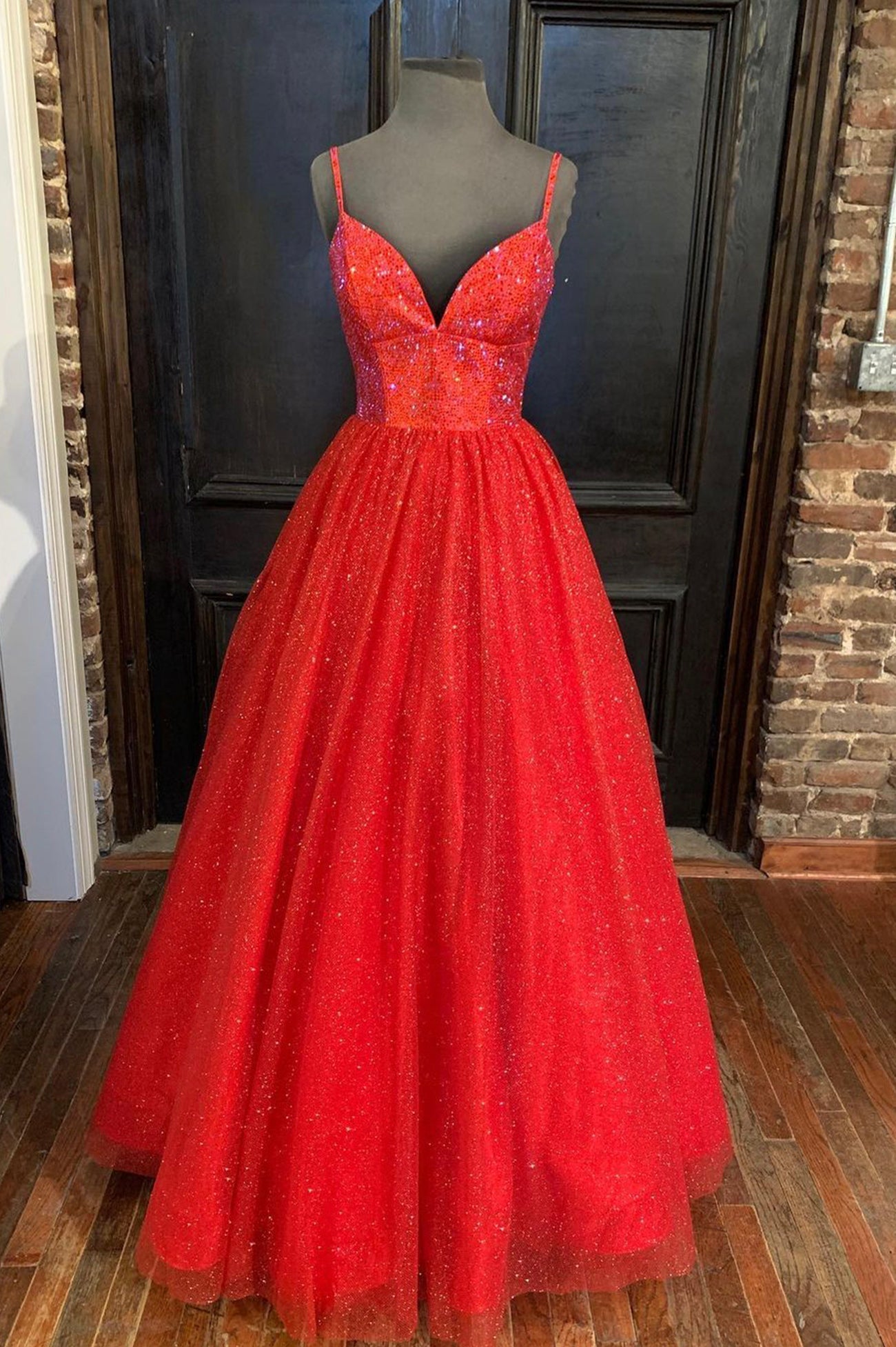 Beach Dress, Red Tulle Beading Long Prom Dresses, A-Line Evening Party Dresses