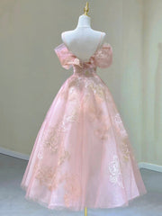 Fall Wedding, Pink Spaghetti Strap Tulle Lace Short Prom Dress, Cute A-Line Party Dress