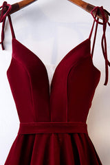 Homecoming Dresses Lace, Burgundy Velvet Long Prom Dresses, Simple A-Line Evening Dresses