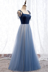 Prom Dresses Green, Blue Velvet Tulle Long Prom Dresses, A-Line Evening Dresses