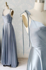 Prom Dress Two Pieces, Simple Satin Long Prom Dresses, A-Line Spaghetti Straps Party Dresses