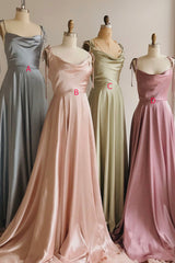 Formal Dress, Simple Satin Long Prom Dresses, A-Line Spaghetti Straps Party Dresses