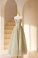 Party Dresses Near Me, Lovely Strapless Long Tulle Prom Dress, A-Line Evening Dress