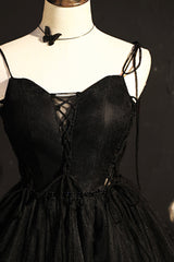 Bridesmaids Dress Short, Black Tulle Short Prom Dress, Lovely A-Line Spaghetti Strap Party Dress
