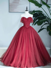 Prom Dresses Simple, Burgundy Sweetheart Neckline Long Formal Dress, A-Line Strapless Evening Dress