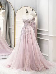 Formal Dresses, Cute Tulle Sweetheart Long Party Dress with Lace, Beautiful A-Line Prom Dress
