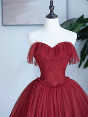 Prom Dress Simple, Burgundy Sweetheart Neckline Long Formal Dress, A-Line Strapless Evening Dress