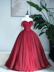 Prom Dress With Slits, Burgundy Sweetheart Neckline Long Formal Dress, A-Line Strapless Evening Dress