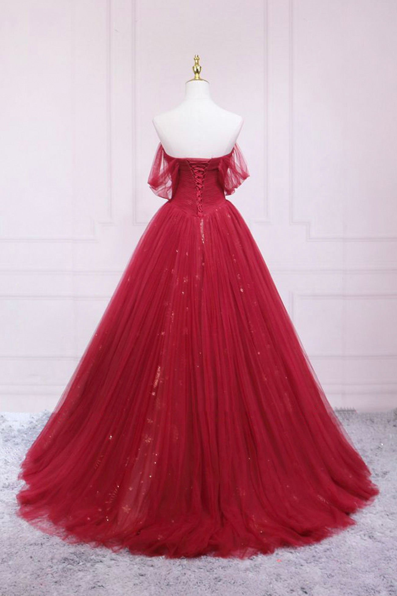 Prom Dresses Website, Burgundy Off the Shoulder Prom Dress, A-Line Evening Dress