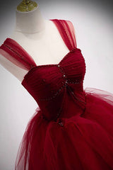 Prom Dresses 2030, Burgundy Tulle Long A-Line Prom Dress, Burgundy Evening Party Dress