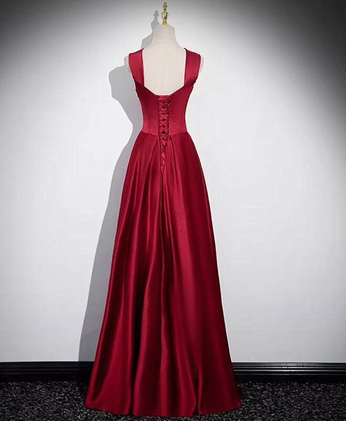 Prom Dress Styling Hair, A-Line Sleeveless Wine Red Satin Evening Dress, Wine Red Long Prom Dress