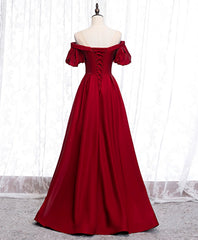 Prom Dresses Short, Simple Sweetheart Burgundy Satin Long Prom Dress, Burgundy Evening Dress