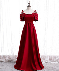 Prom Dress Lace, Burgundy Satin Beads Long Prom Dress, Burgundy Evening Dress