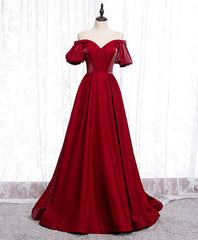 Prom Dresses Long, Simple Sweetheart Burgundy Satin Long Prom Dress, Burgundy Evening Dress