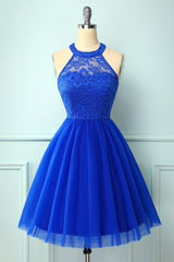 Evening Dresses 3 14 Sleeve, Halter Royal Blue Lace Dress