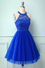 Evening Dresses 10, Halter Royal Blue Lace Dress