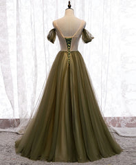 Homecoming Dresses Sage Green, Simple Sweetheart Tulle Off Shoulder Long Prom Dress, Tulle Formal Dress