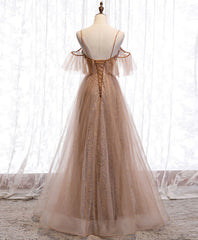 Prom Dresses Boutique, Champagne Tulle Sequin Long Prom Dress, Champagne Evening Dress